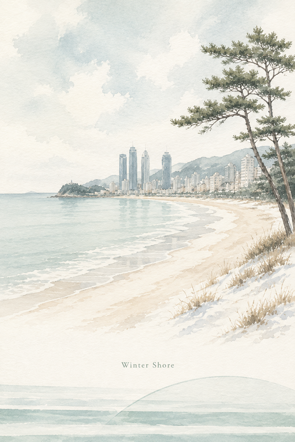 海云台冬日海岸手帐图